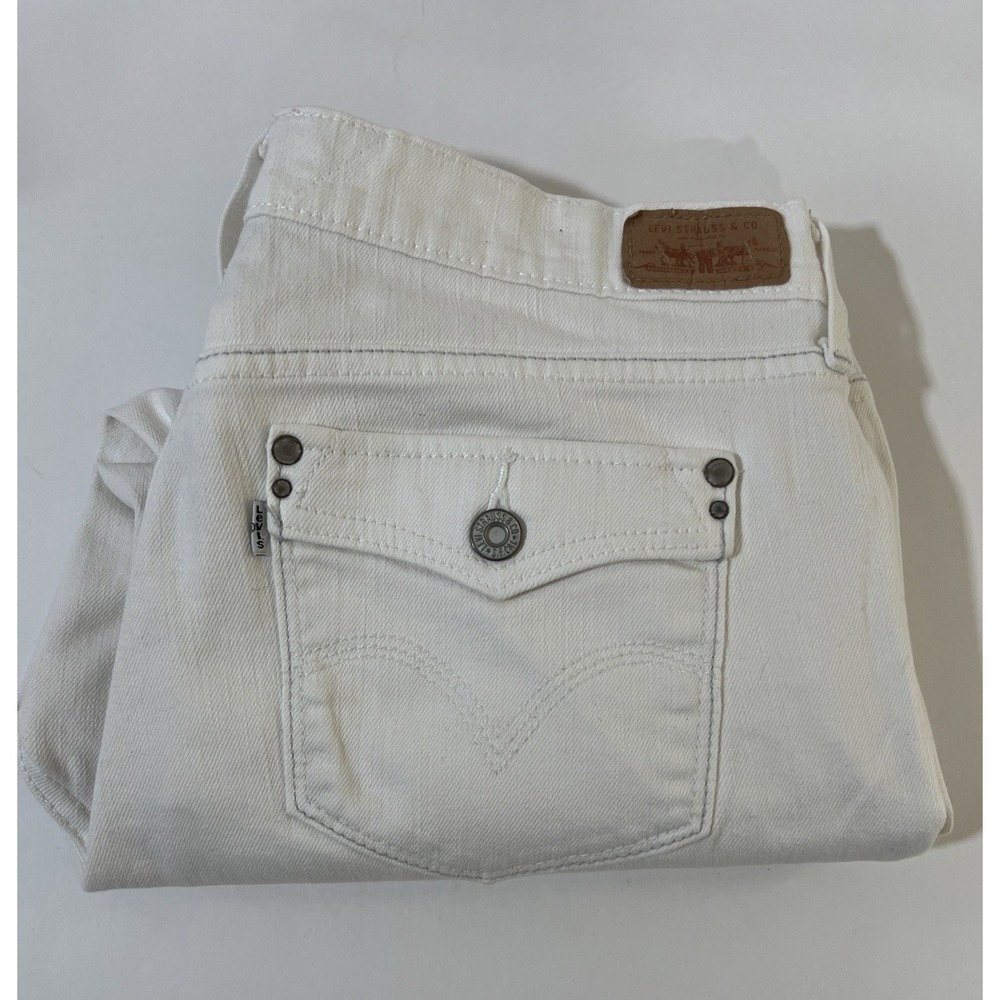 Levi's Perfect Waist Women's White Denim Capris Flap‎ Pocket Cuffed Hem Crop 12